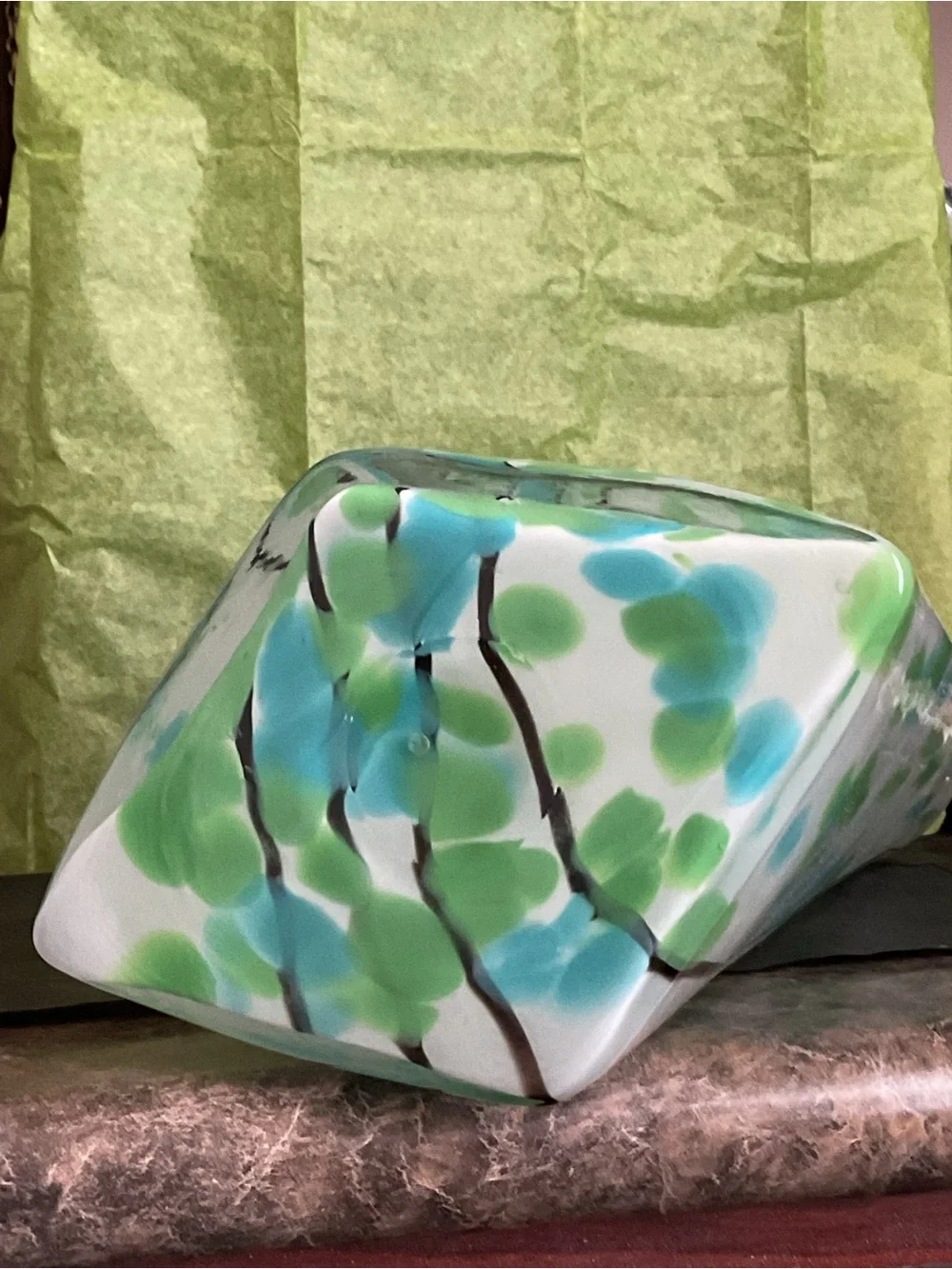 Global Views White Ceramic Vase with Aqua and Lime Green Spots